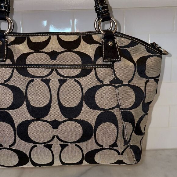 Coach Signature Canvas Shoulder Bag in Tan and Black - Picture 6 of 16